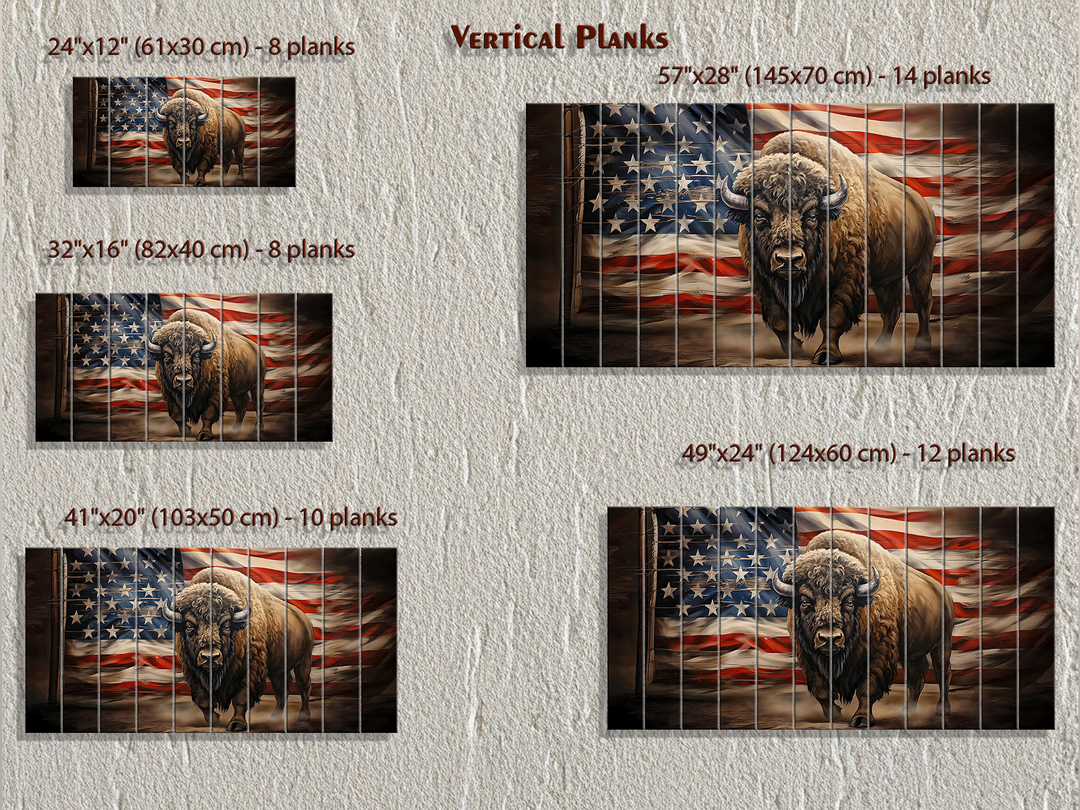 Bison and American Flag Distressed Wood Wall Art