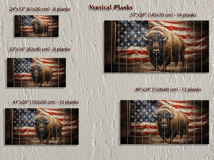 Bison and American Flag Distressed Wood Wall Art