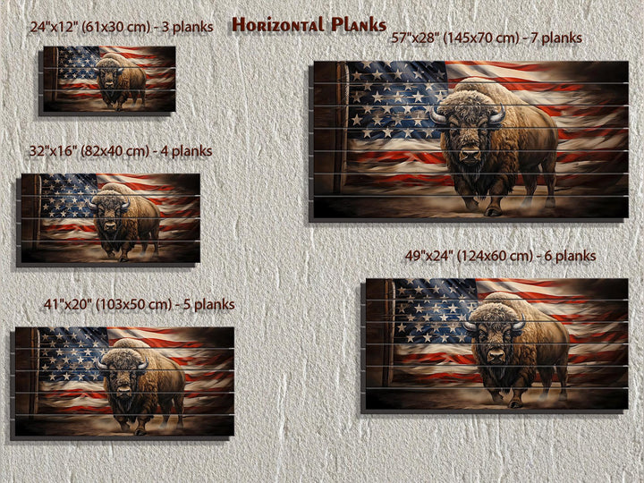 Bison and American Flag Distressed Wood Wall Art