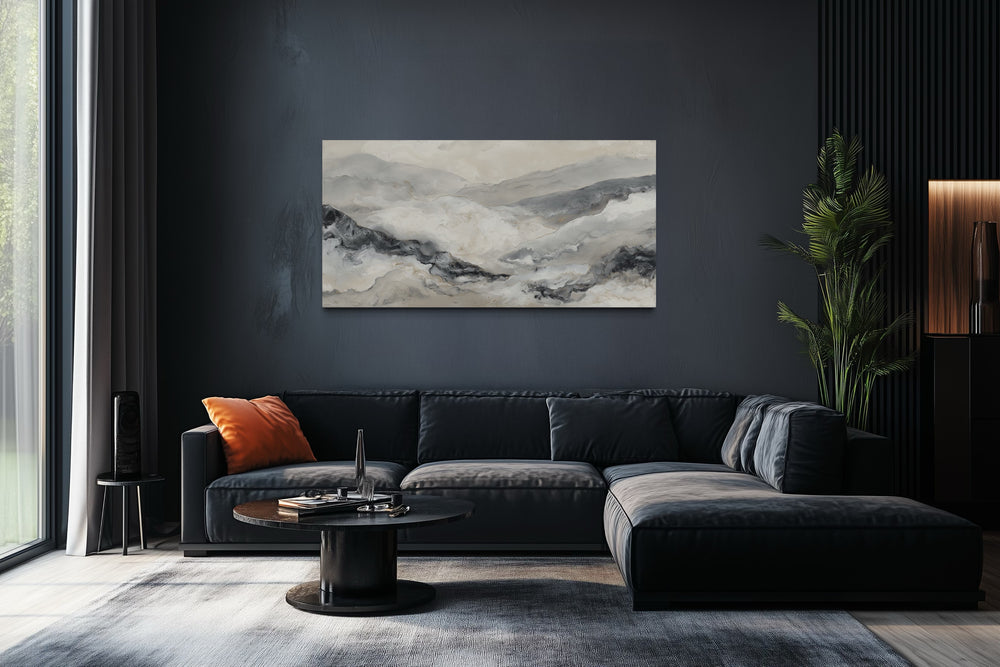 Black And White Abstract Marble Mountains Framed Canvas Wall Art