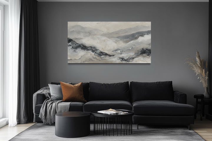 Black And White Abstract Marble Mountains Framed Canvas Wall Art