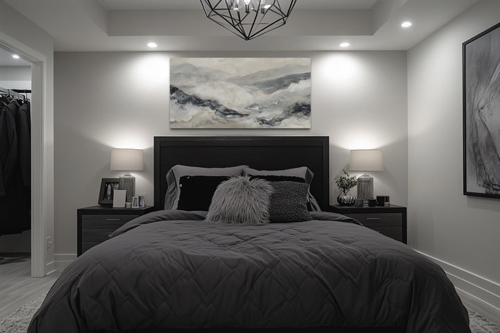 Black And White Abstract Marble Mountains Framed Canvas Wall Art