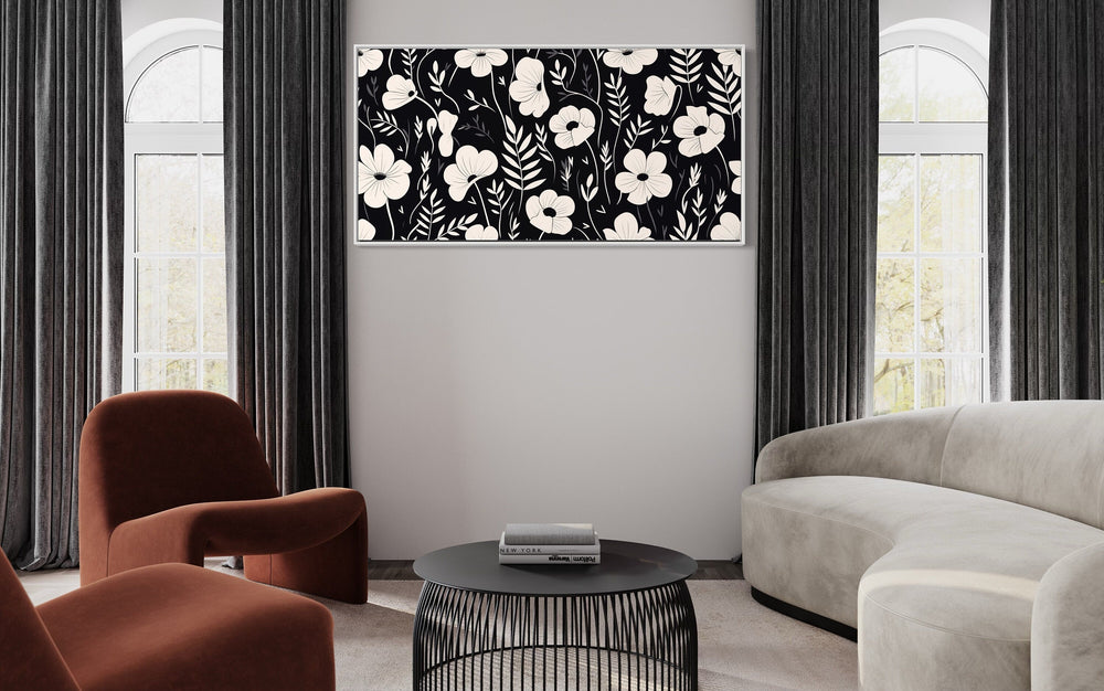 Black And White Flowers Framed Canvas Wall Art