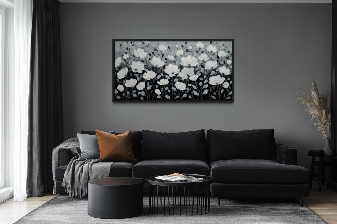 Black And White Flowers Framed Canvas Wall Art