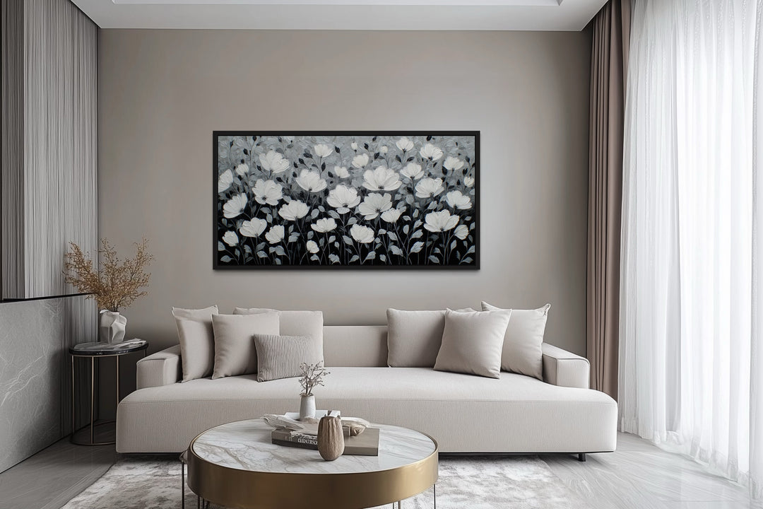 Black And White Flowers Framed Canvas Wall Art