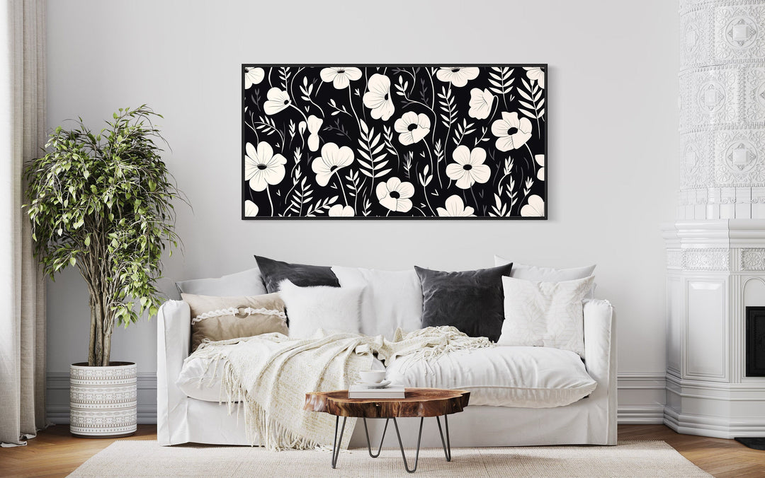 Black And White Flowers Framed Canvas Wall Art