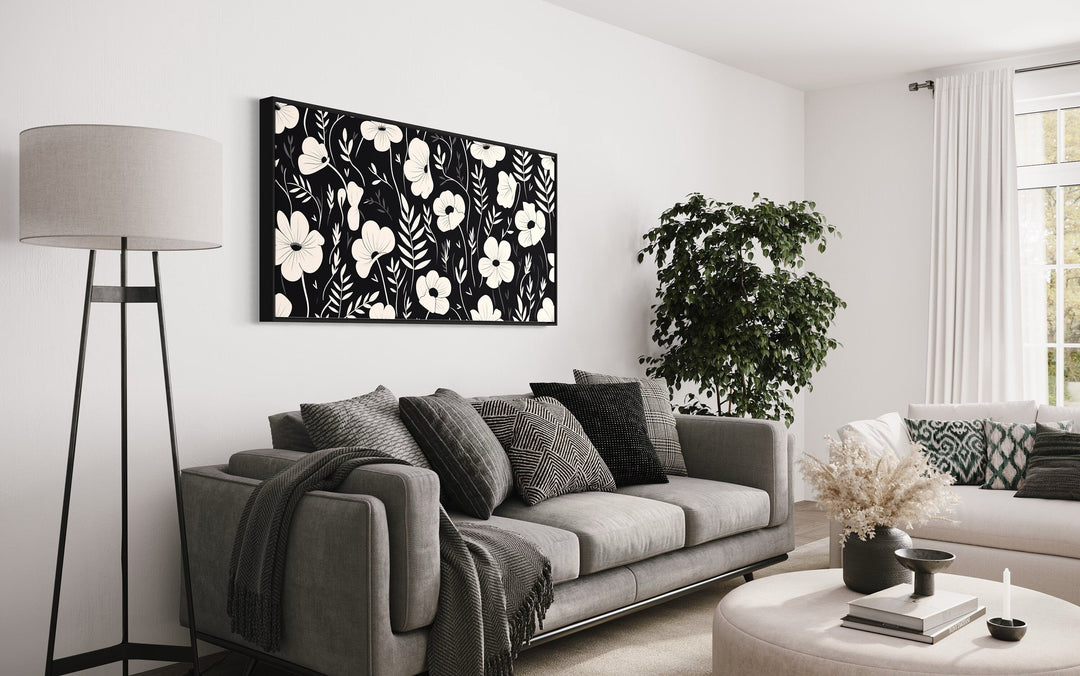 Black And White Flowers Framed Canvas Wall Art