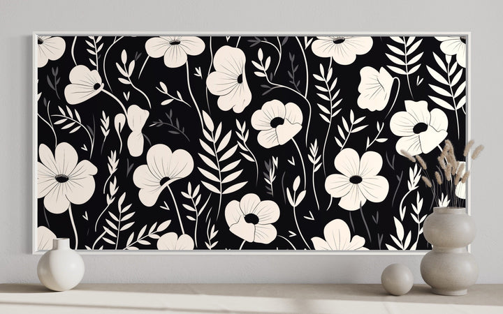 Black And White Flowers Framed Canvas Wall Art