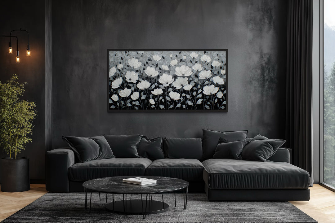Black And White Flowers Framed Canvas Wall Art