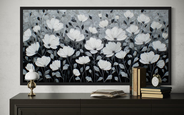 Black And White Flowers Framed Canvas Wall Art