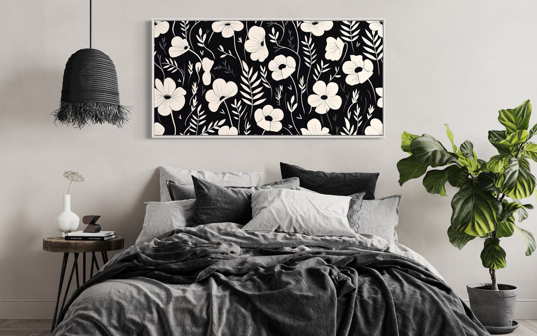 Black And White Flowers Framed Canvas Wall Art