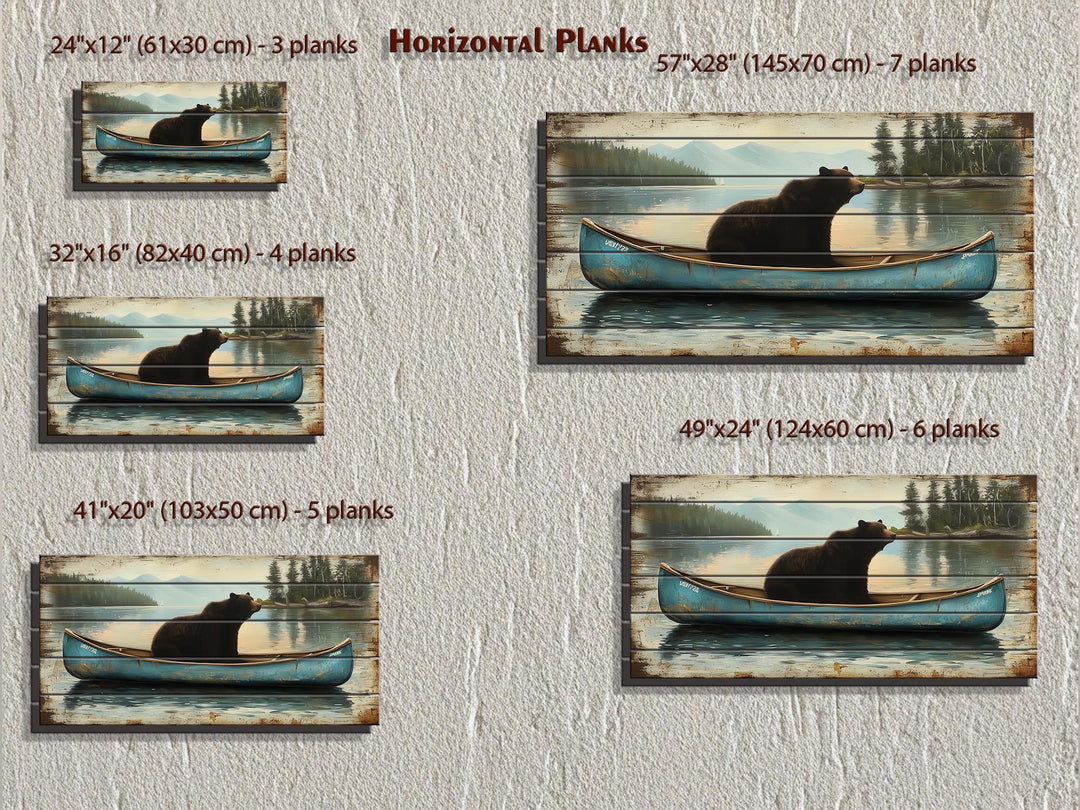 Black Bear In Blue Canoe Distressed Wood Wall Art