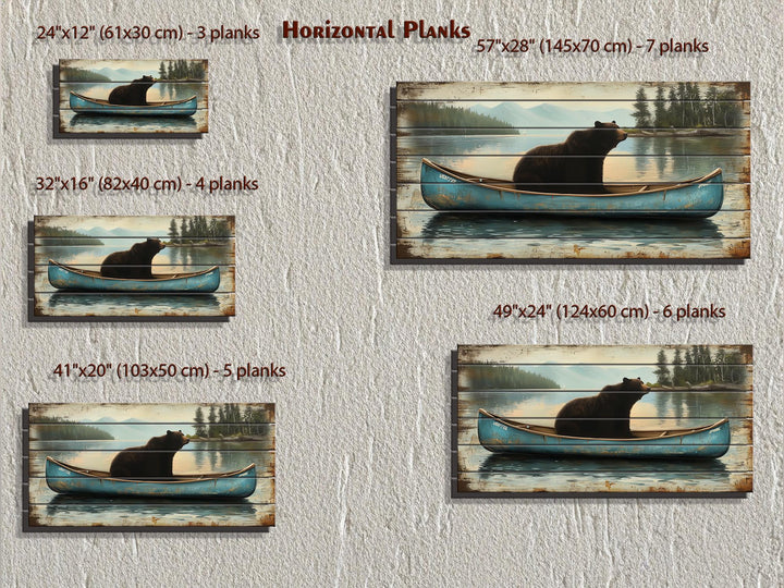 Black Bear In Blue Canoe Distressed Wood Wall Art