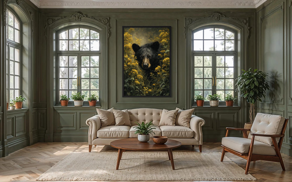 Black Bear in Yellow Wildflowers Canvas Wall Art