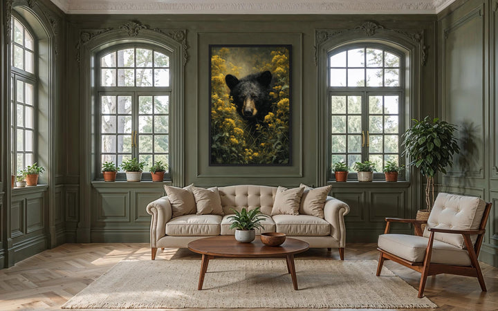 Black Bear in Yellow Wildflowers Canvas Wall Art
