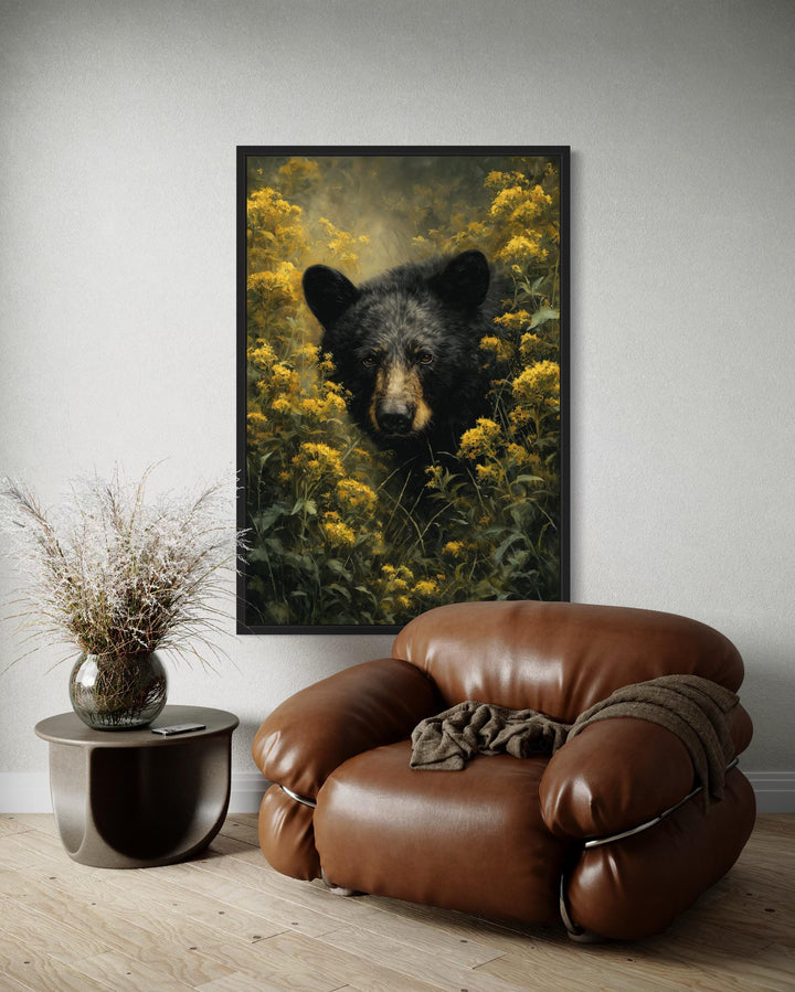 Black Bear in Yellow Wildflowers Canvas Wall Art