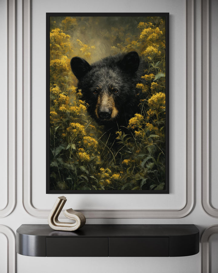 Black Bear in Yellow Wildflowers Canvas Wall Art