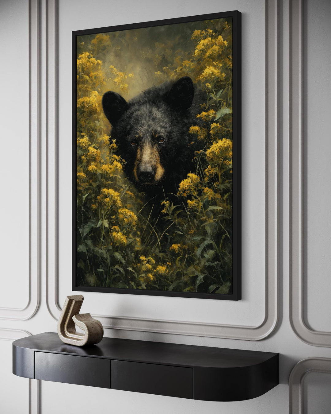 Black Bear in Yellow Wildflowers Canvas Wall Art