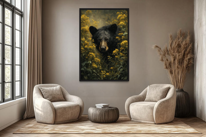 Black Bear in Yellow Wildflowers Canvas Wall Art