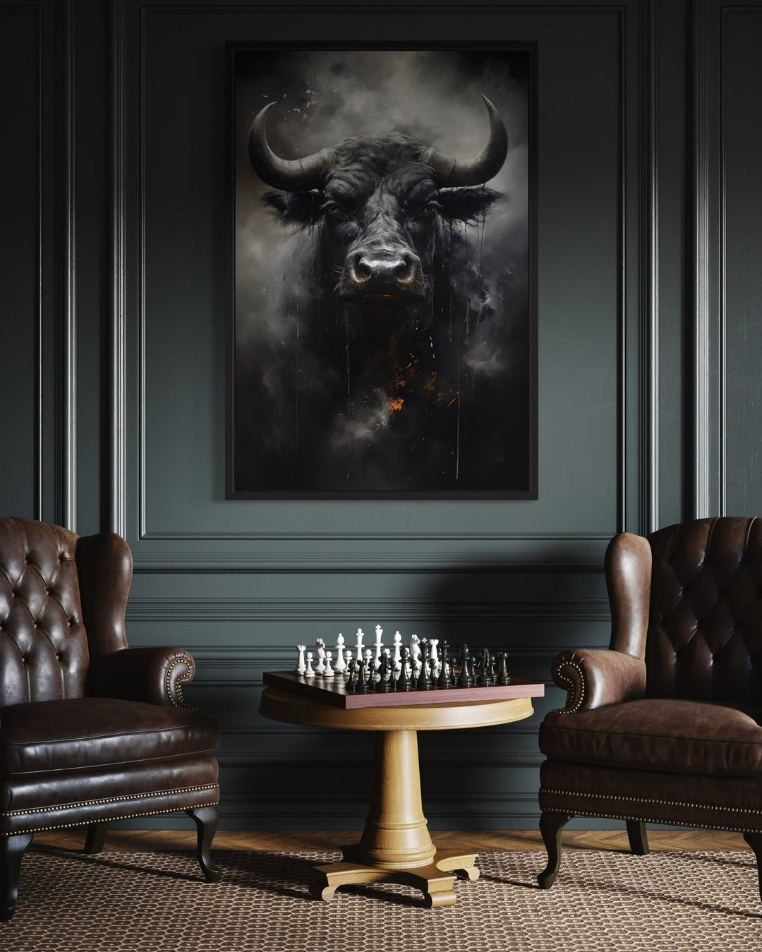 Black Bull Abstract Framed Canvas Wall Art