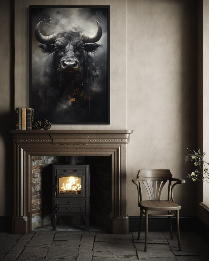 Black Bull Abstract Framed Canvas Wall Art