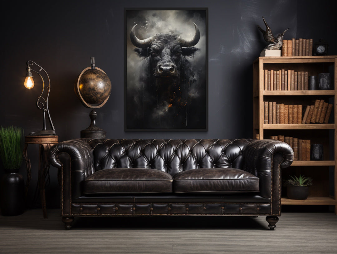 Black Bull Abstract Framed Canvas Wall Art