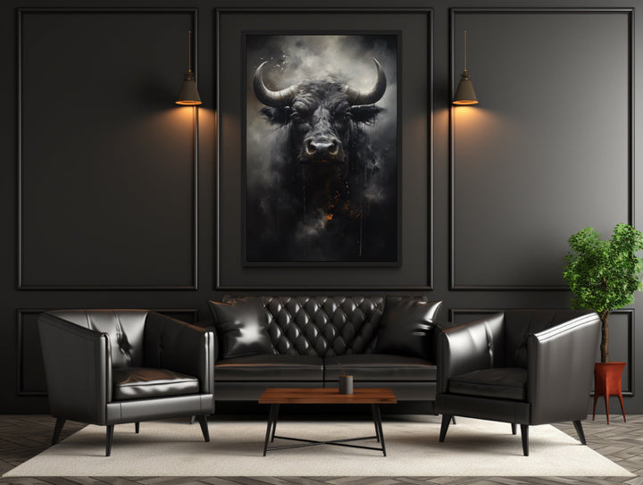 Black Bull Abstract Framed Canvas Wall Art