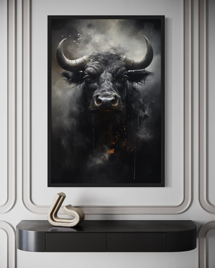 Black Bull Abstract Framed Canvas Wall Art