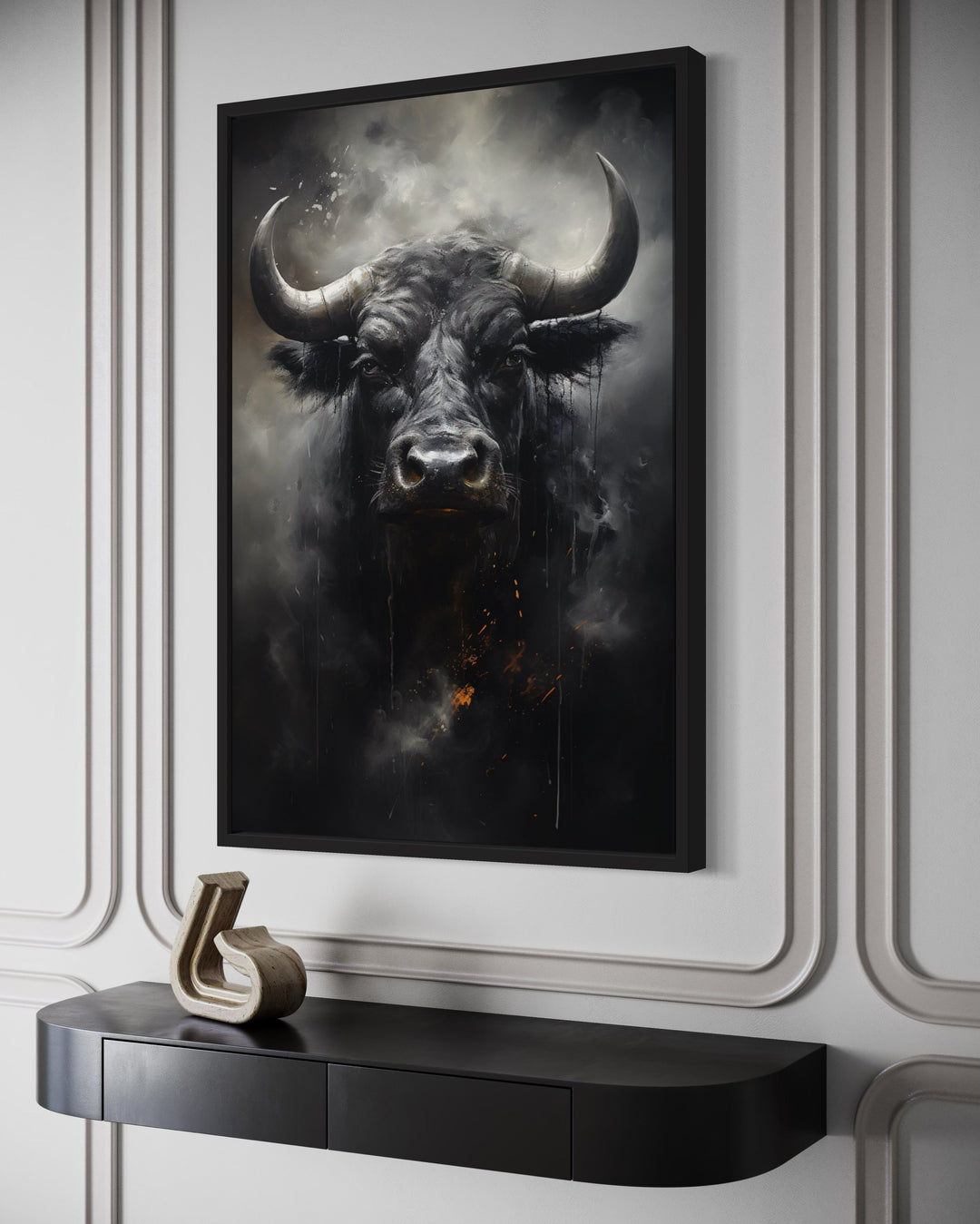 Black Bull Abstract Framed Canvas Wall Art