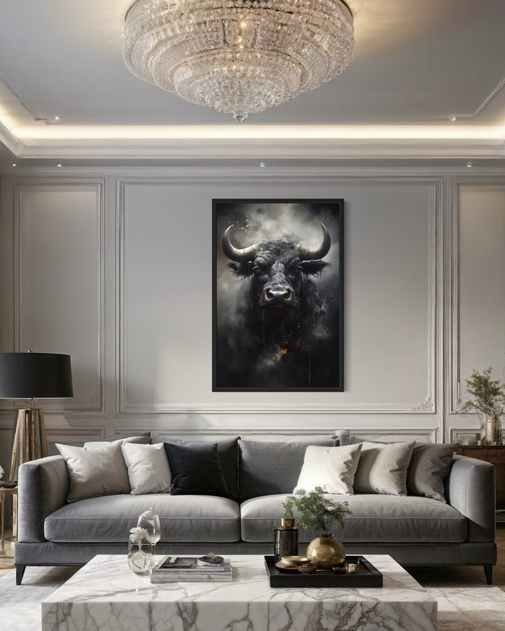 Black Bull Abstract Framed Canvas Wall Art