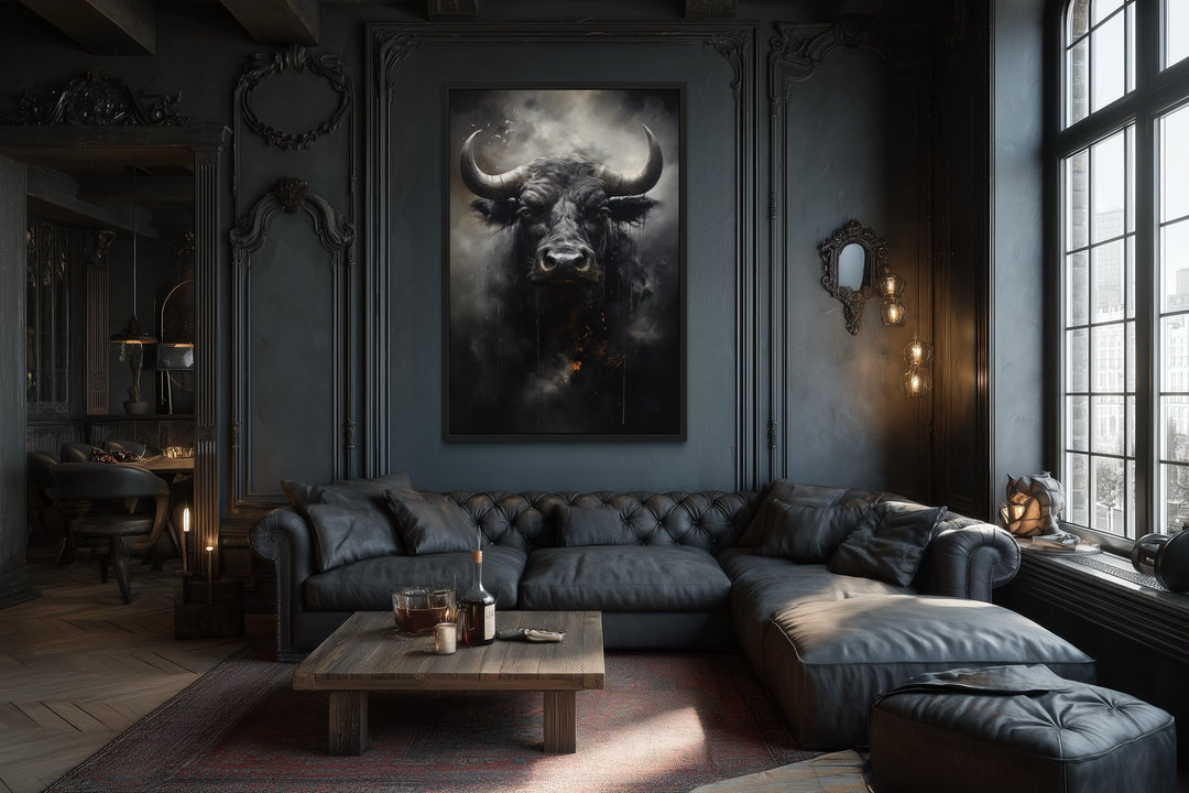 Black Bull Abstract Framed Canvas Wall Art