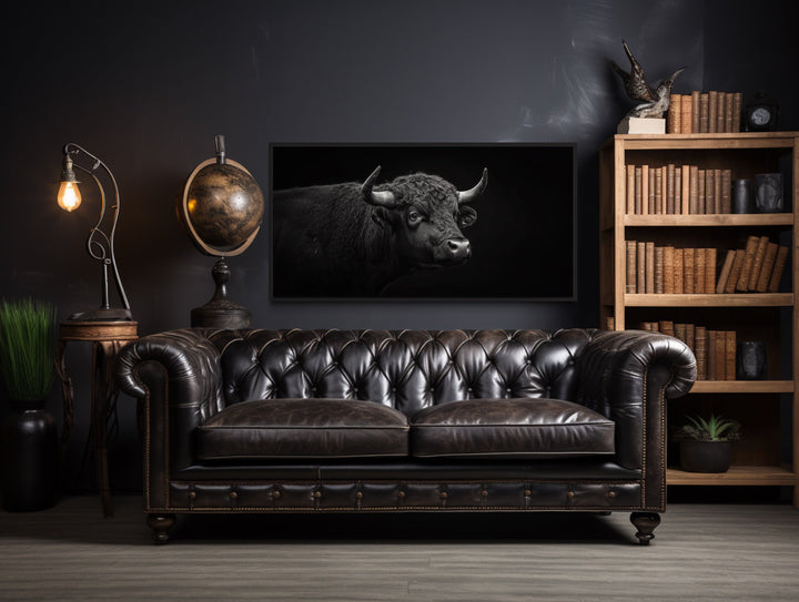 Black Bull Photo Style Extra Large Framed Canvas Wall Art