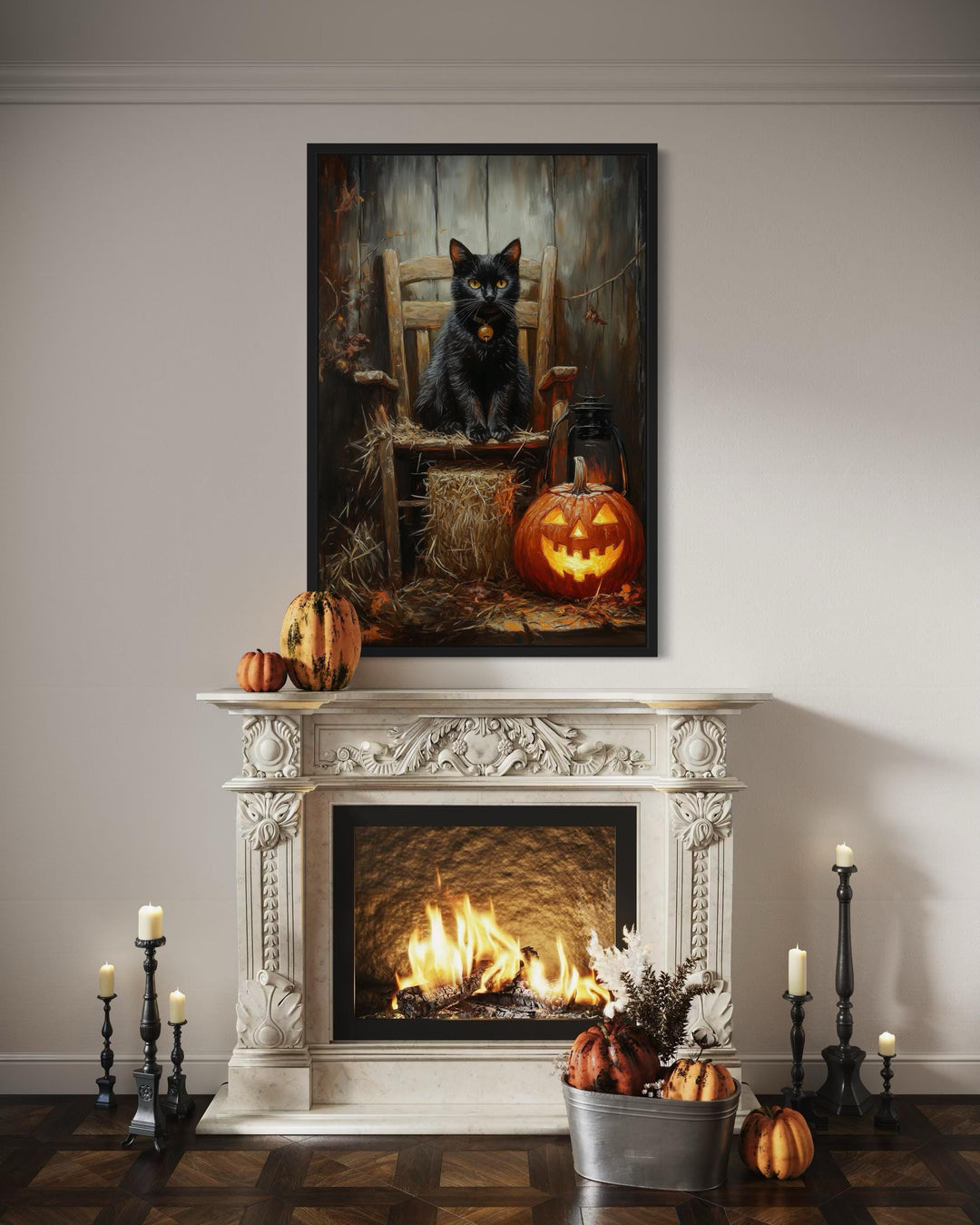 Black Cat and Jack O’Lantern Halloween Wall Art