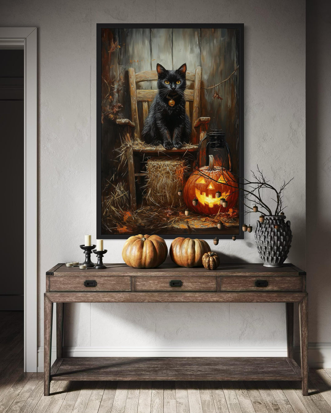 Black Cat and Jack O’Lantern Halloween Wall Art
