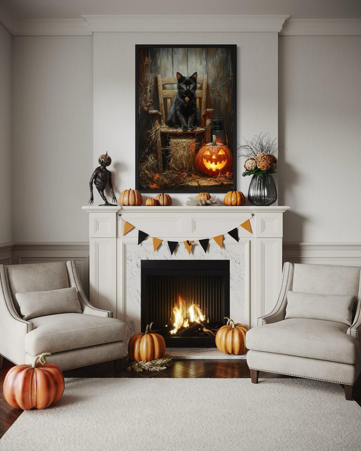 Black Cat and Jack O’Lantern Halloween Wall Art