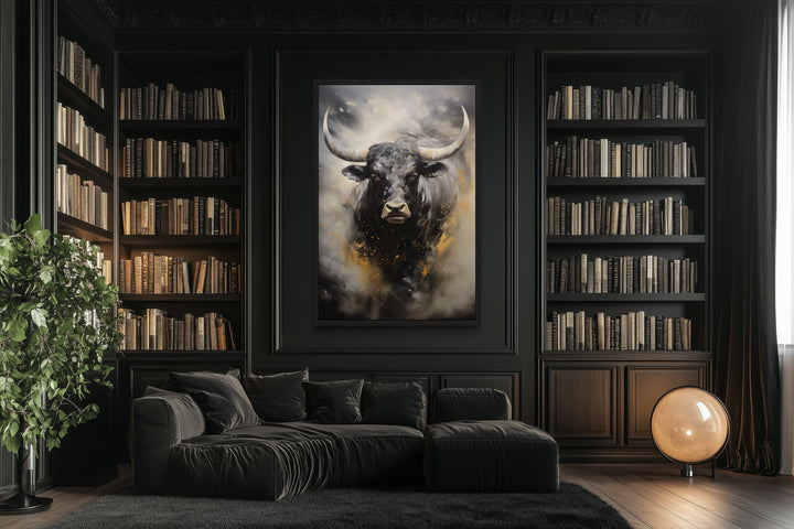 Black Charging Bull Abstract Framed Canvas Wall Art