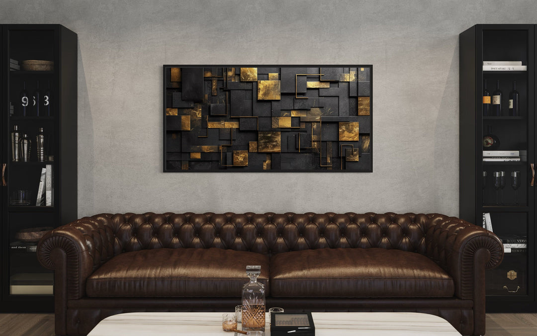 Black Gold Abstract Geometric Framed Canvas Wall Art