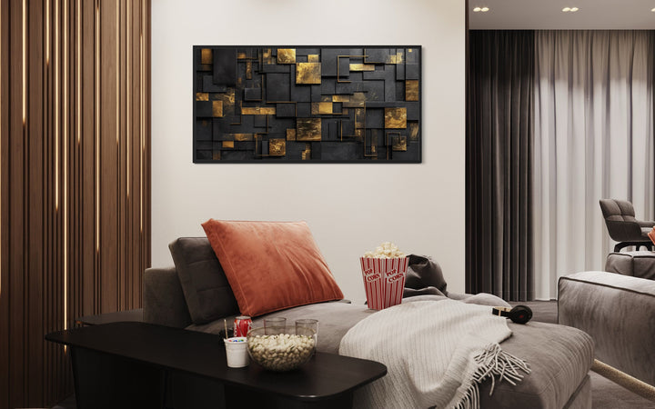 Black Gold Abstract Geometric Framed Canvas Wall Art