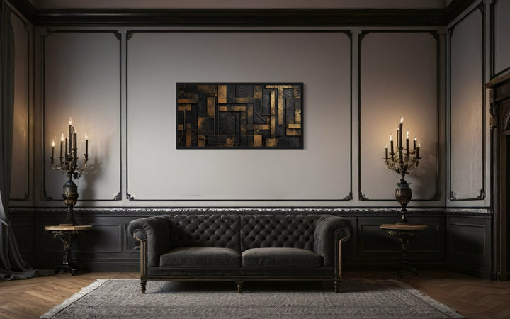 Black Gold Abstract Geometric Framed Canvas Wall Art For Living Room Or Bedroom