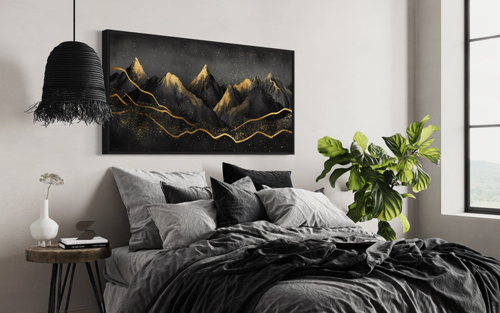 Black Gold Abstract Mountain Framed Canvas Wall Art