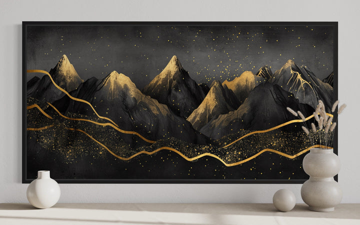 Black Gold Abstract Mountain Framed Canvas Wall Art