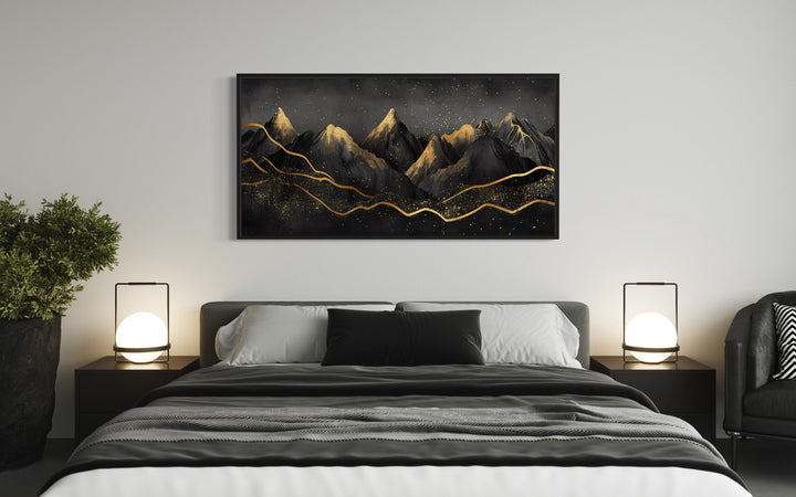 Black Gold Abstract Mountain Framed Canvas Wall Art