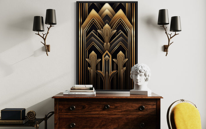 Black Gold Art Deco Luxury Framed Canvas Wall Art