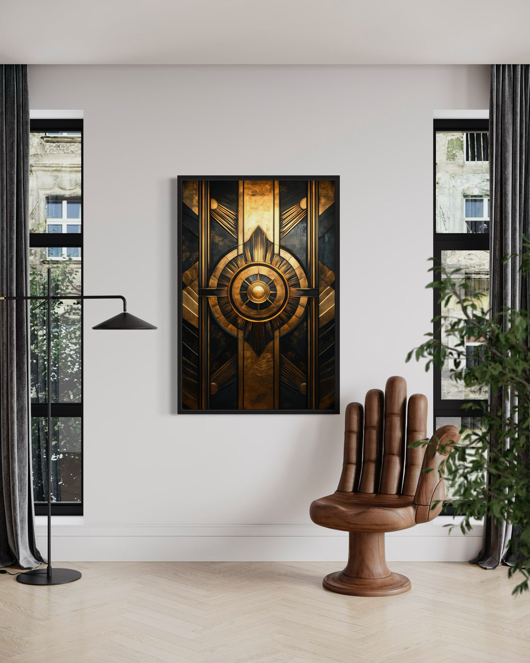 Black Gold Art Deco Luxury Framed Canvas Wall Art