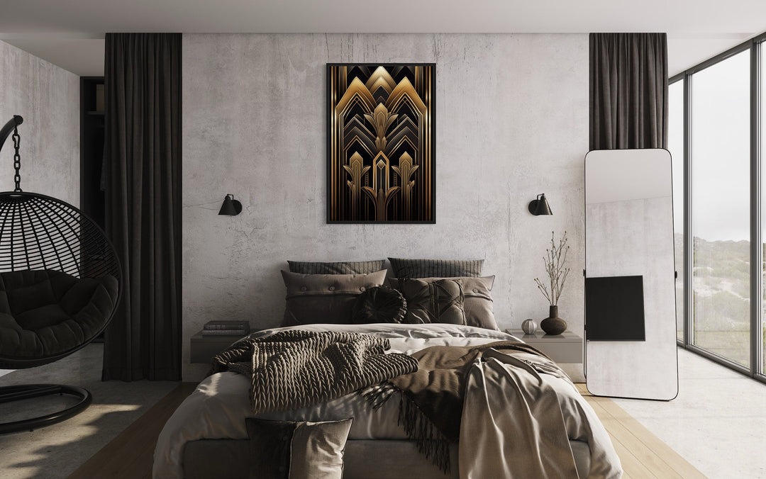 Black Gold Art Deco Luxury Framed Canvas Wall Art