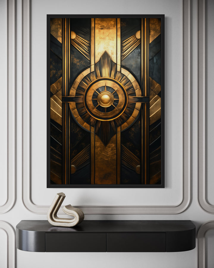 Black Gold Art Deco Luxury Framed Canvas Wall Art