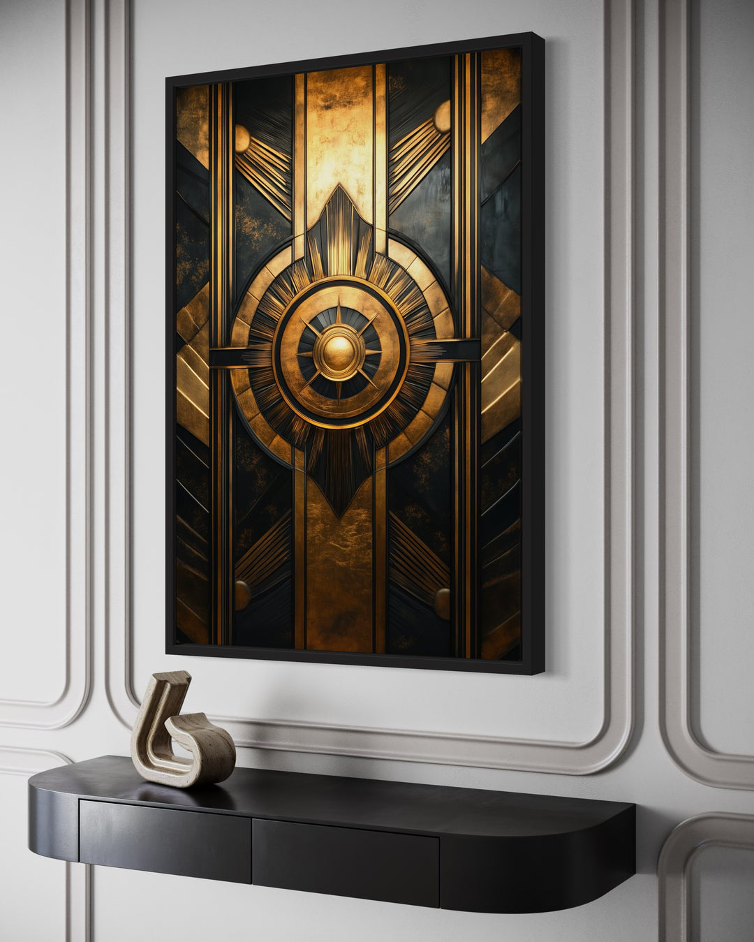 Black Gold Art Deco Luxury Framed Canvas Wall Art