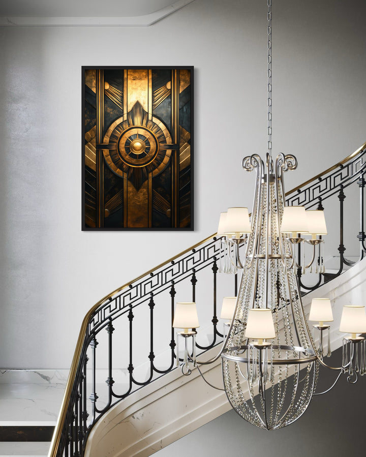 Black Gold Art Deco Luxury Framed Canvas Wall Art