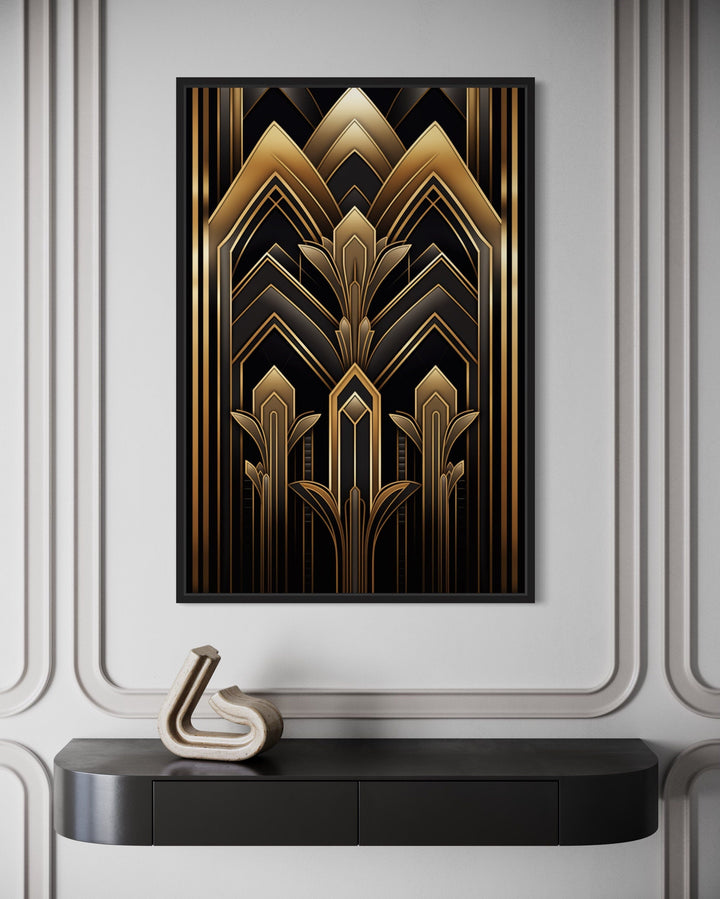 Black Gold Art Deco Luxury Framed Canvas Wall Art