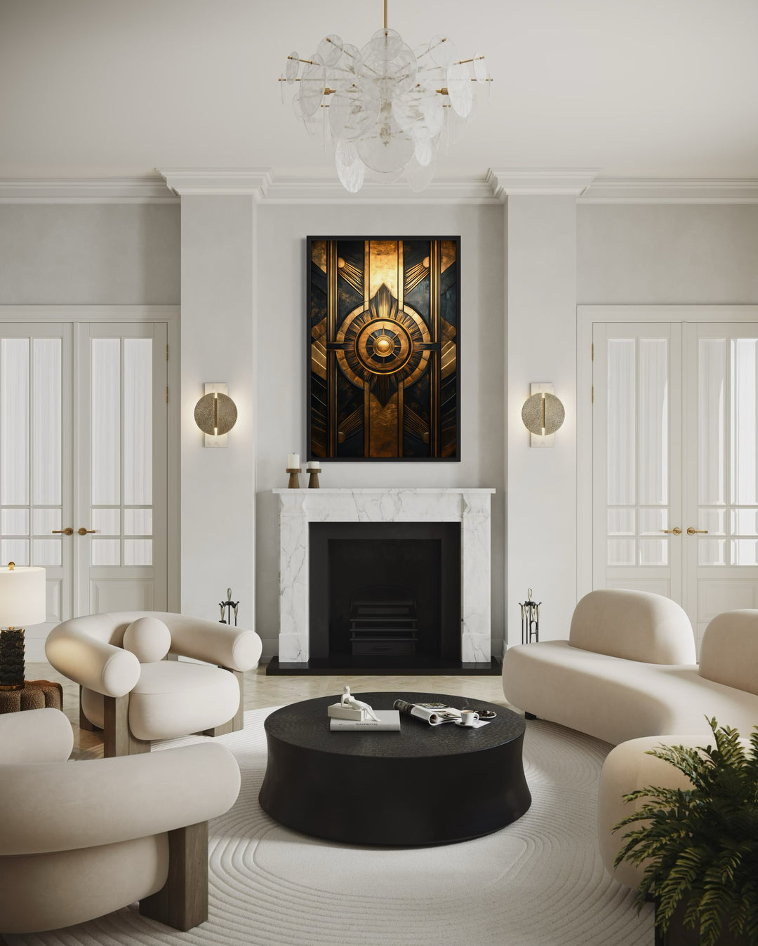 Black Gold Art Deco Luxury Framed Canvas Wall Art